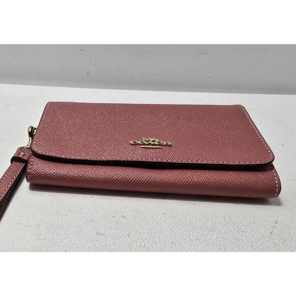 Coach Women's Flap Phone Wristlet Wallet in Cross grain Leather Mauve Pink - Picture 7 of 12